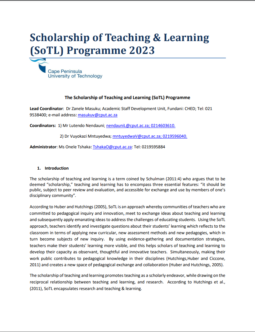 Scholarship of Teaching & Learning (SoTL) Programme PDF download