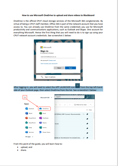 How to use Microsoft OneDrive to upload and share videos to Blackboard PDF download